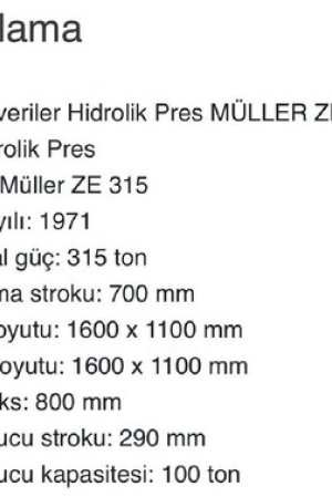 FOTOSELLİ MÜLLER hidrolik pres 315 ton üst/100 ton alt çift teysirli
